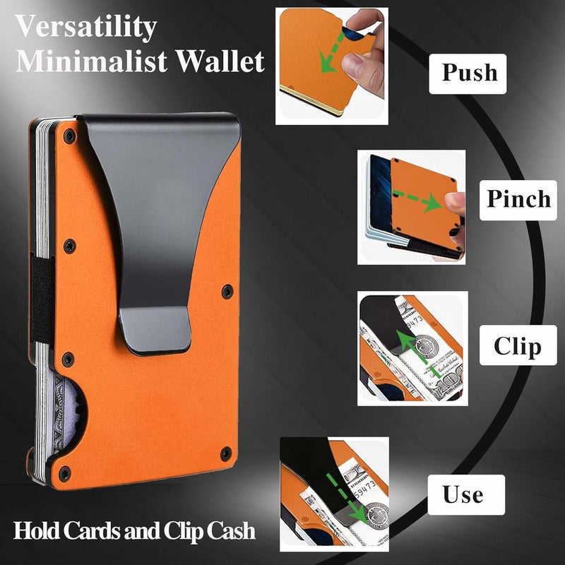 YLFYLFUP Minimalist Wallet with RFID Blocking for Men,Slim Credit Card Holder with Aluminum Money Clip Wallet for Men and Women,Metal Wallets for Mens Front Pocket as Gifts (Orange) - Image 3
